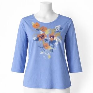 Laura Scott Petite Women's PL Floral Long Sleeve Blouse